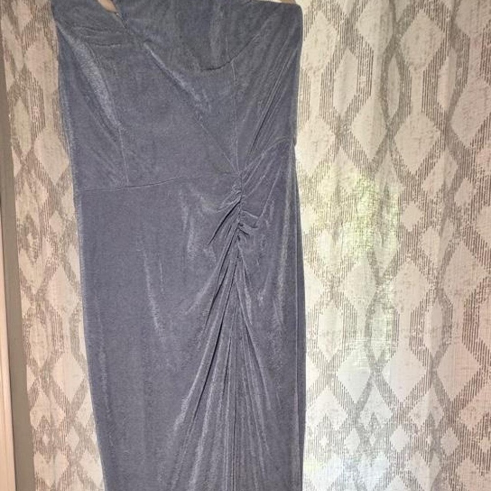 Vici Light Blue Evening Gown with Leg Slit and One Shoulder detail